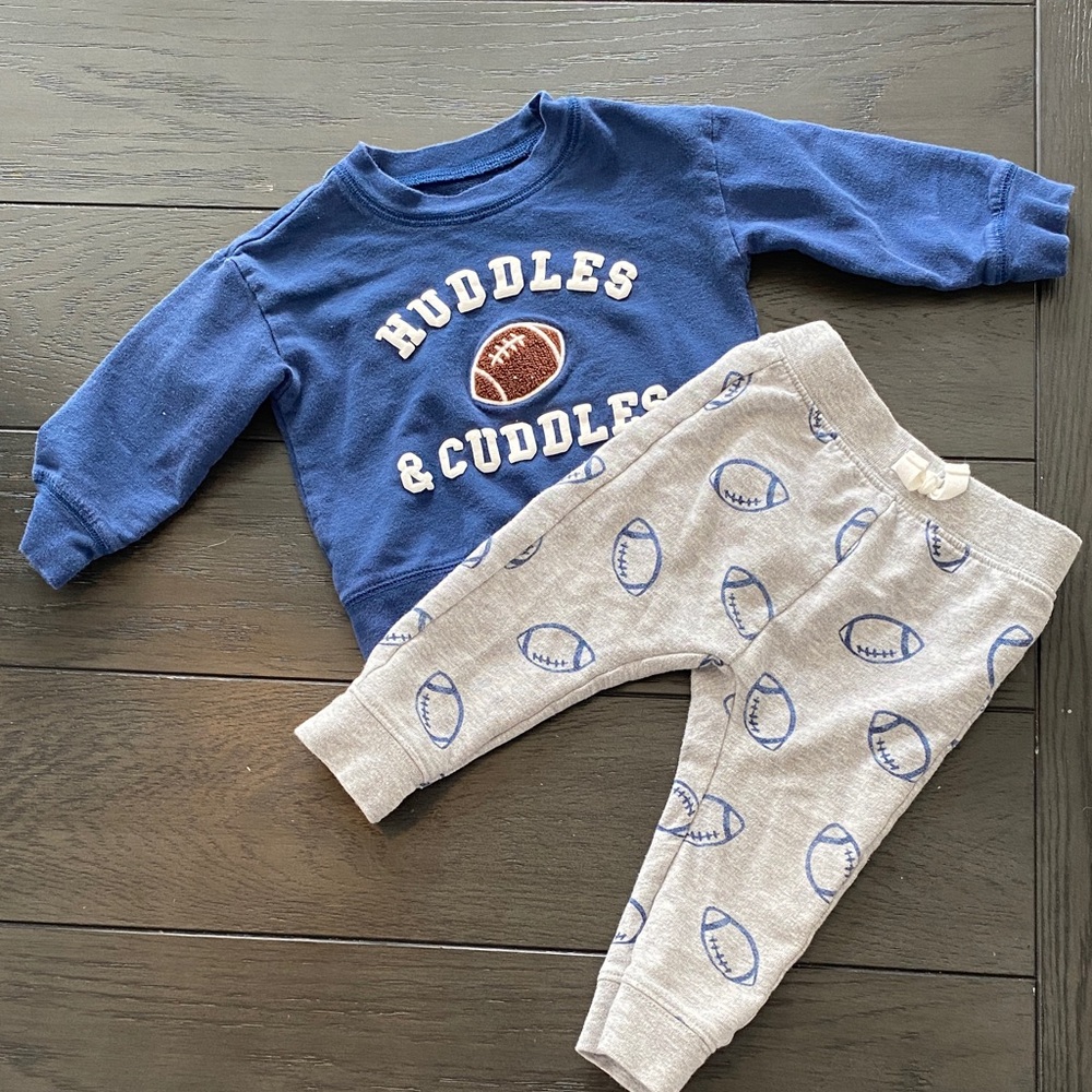Huddles & Cuddles Blue Sweatshirt and Gray Football Joggers Set